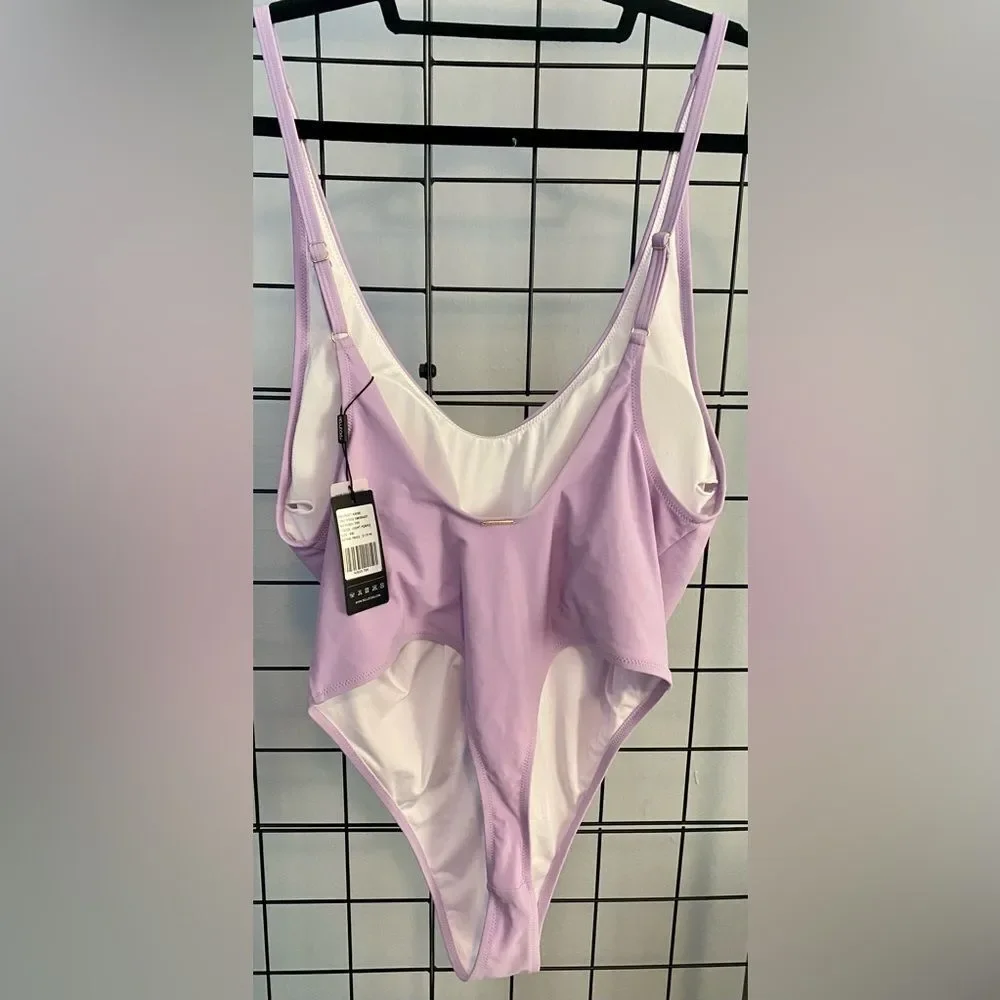 Relleciga Lavender Plus Size One Piece Thong Swimsuit NWT